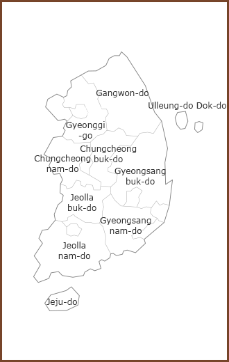 경기도, 강원도, 충청남도, 충청북도, 경상북도, 경상남도, 전라북도, 전라남도, 울릉도, 독도